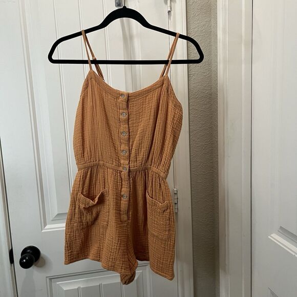 Arizona Jean Co Button Up Sleeveless Brushed Cotton Boho Lagenlook Romper Size M - Picture 1 of 12